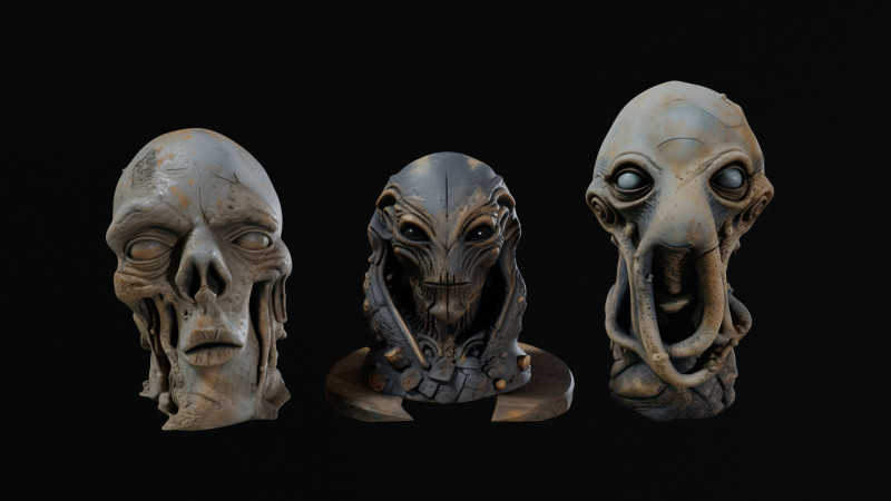 Hi-poly ancient alien sculptures 1-3 pack 3D 모델 .c4d .max .obj .3ds .fbx .stl .blend