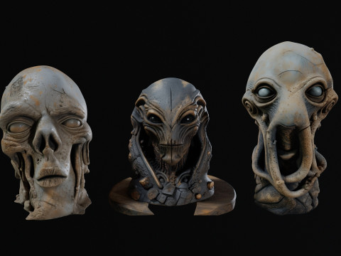 Hi-poly ancient alien sculptures 1-3 pack Game Design