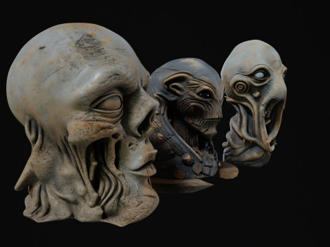 Hi-poly ancient alien sculptures 1-3 pack 3D 모델