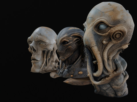 Hi-poly ancient alien sculptures 1-3 pack 3D 모델