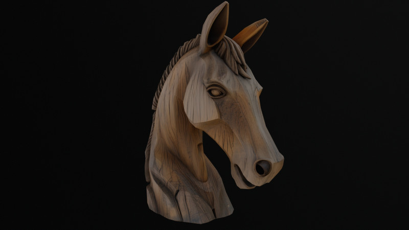 Wooden horse Head Low-poly 3D Model .c4d .max .obj .3ds .fbx .stl .blend