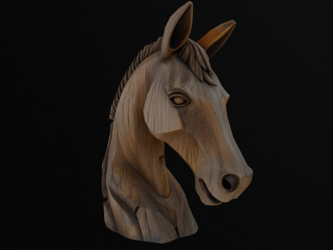 Wooden horse Head Low-poly Game Design