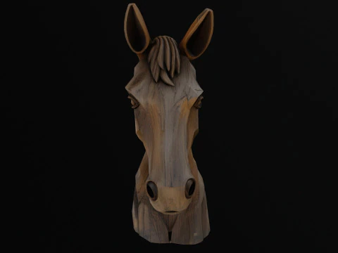 Wooden horse Head Low-poly 3D Model