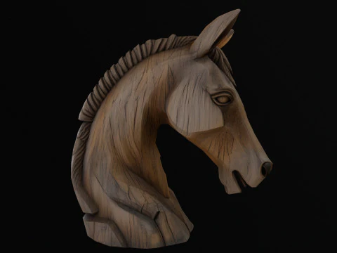 Wooden horse Head Low-poly 3D Model