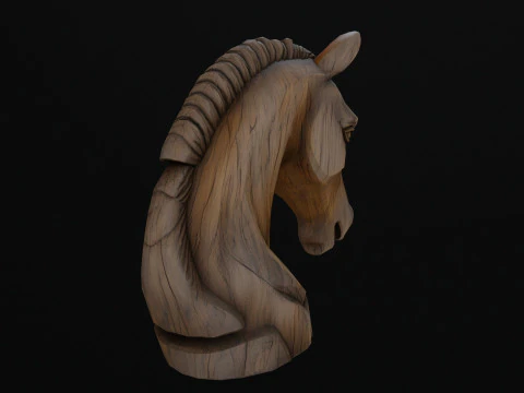 Wooden horse Head Low-poly 3D Model