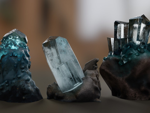 Pack of realistic low-poly crystals 3D 모델