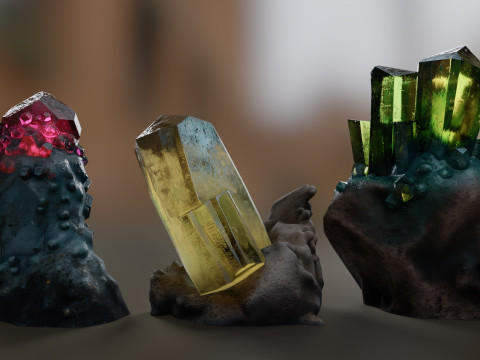 Pack of realistic low-poly crystals Modèle 3D