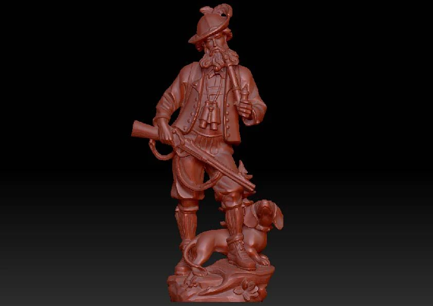 hunter with dog sculpture 3D Model .c4d .max .obj .3ds .fbx .stl .blend 