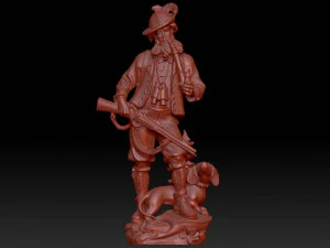 caçador com escultura de cachorro Modelo 3D