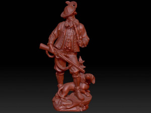 hunter with dog sculpture 3D 모델