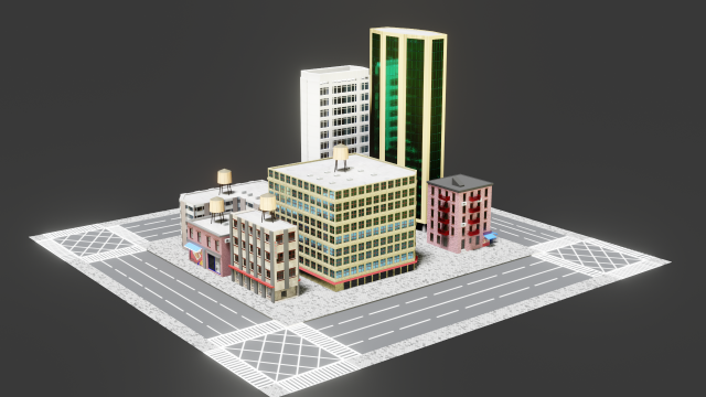 low poly city block 3D Model .c4d .max .obj .3ds .fbx .stl .blend 