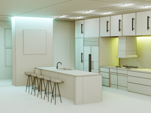 kitchen interior - low poly - gameready Modelo 3D
