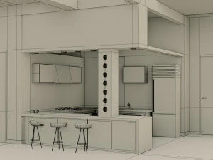 interior da cozinha - low poly - gameready Modelo 3D