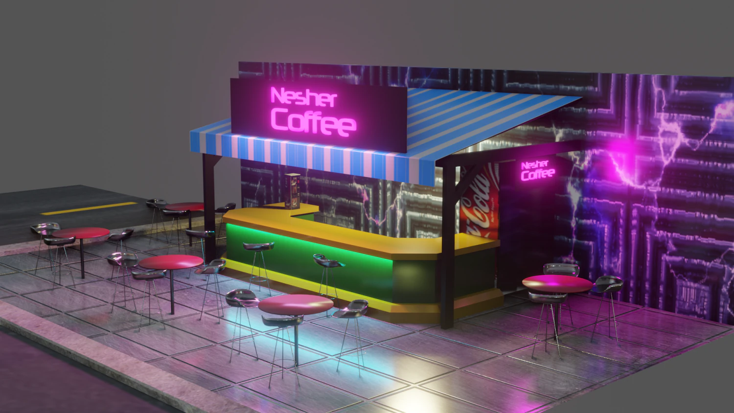 coffee shop - low poly game ready - pbr 3D Model .c4d .max .obj .3ds .fbx .stl .blend 