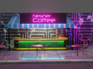 coffee shop - low poly game ready - pbr 3D Model