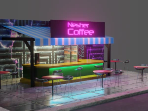 coffee shop - low poly game ready - pbr 3D Model