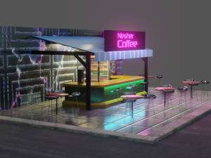 coffee shop - low poly game ready - pbr 3Dモデル