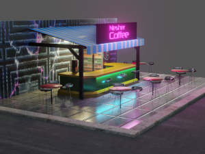 coffee shop - low poly game ready - pbr 3Dモデル