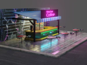coffee shop - low poly game ready - pbr 3D Model