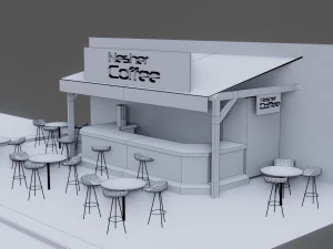 coffee shop - low poly game ready - pbr 3D Model