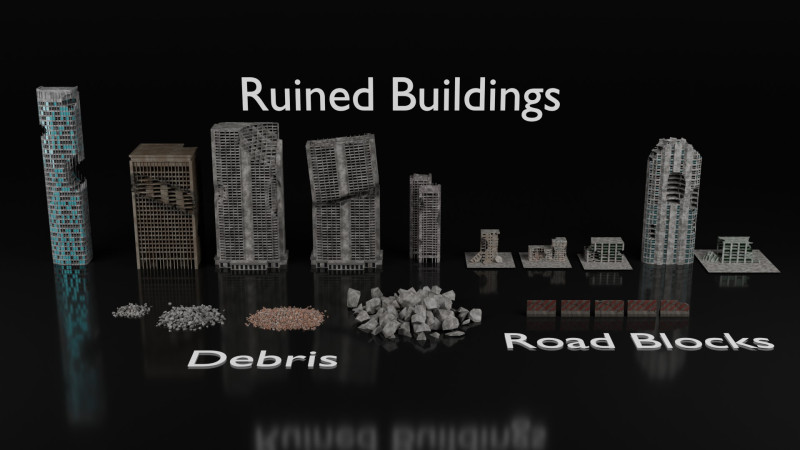 Low Poly Ruined Building - Game Ready - PBR 3D 模型 .c4d .max .obj .3ds .fbx .stl .blend 