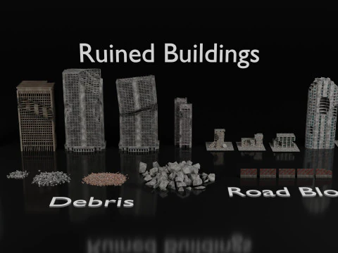 ローポリの廃墟の建物 - ゲーム対応 - PBR 3Dモデル