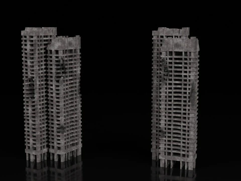 Low Poly Ruined Building - Game Ready - PBR 3D Model