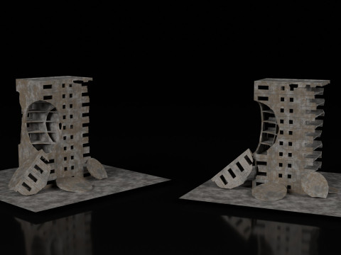 Low Poly Ruined Building - Game Ready - PBR 3D 模型