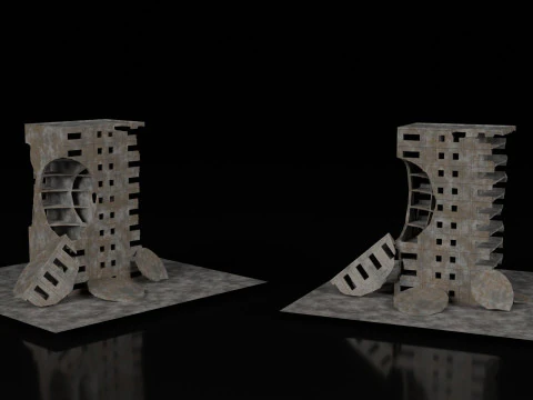 Low Poly Ruined Building - Game Ready - PBR 3D Model