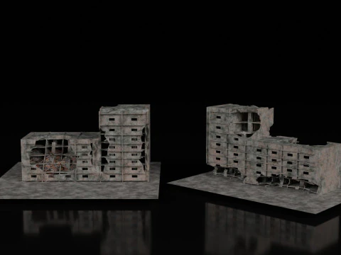 Low Poly Ruined Building - Game Ready - PBR 3D Model