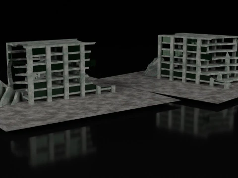 Low Poly Ruined Building - Game Ready - PBR 3D Model