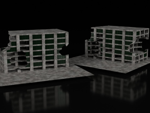 Low Poly Ruined Building - Game Ready - PBR 3D 模型