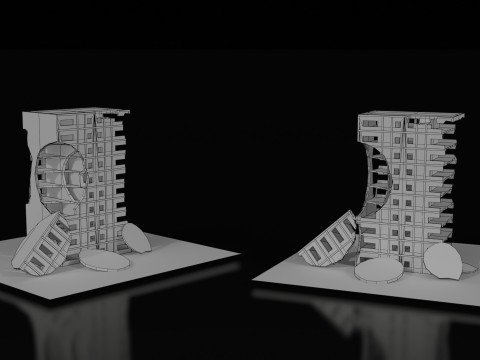 Low Poly Ruined Building - Game Ready - PBR 3D 模型
