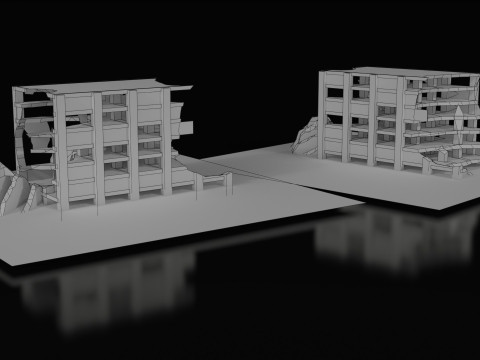 Low Poly Ruined Building - Game Ready - PBR 3D 模型