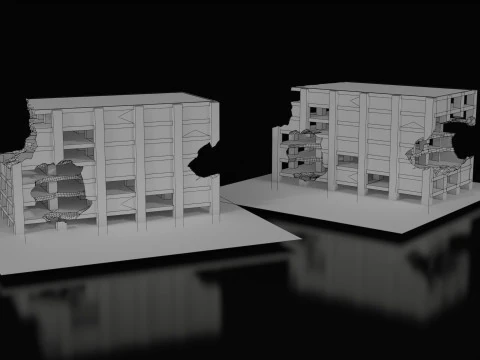 Low Poly Ruined Building - Game Ready - PBR 3D Model