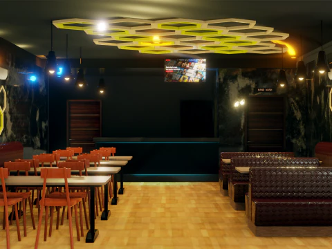 Int&eacute;rieur du restaurant - Pr&ecirc;t pour le jeu - PBR Modèle 3D