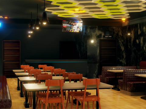 Restaurant Interior - Game Ready - PBR Modèle 3D