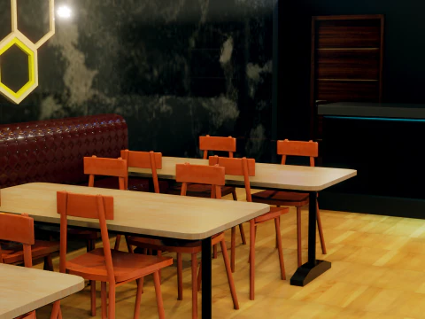 Restaurant Interior - Game Ready - PBR 3D Model
