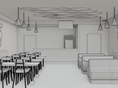 Restaurant Interior - Game Ready - PBR Modèle 3D
