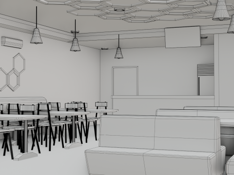 Restaurant Interior - Game Ready - PBR Modèle 3D