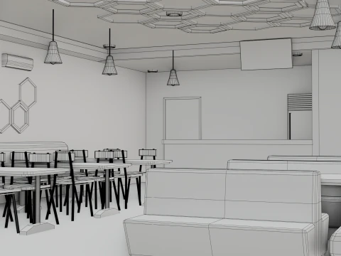 Restaurant Interior - Game Ready - PBR 3D Model