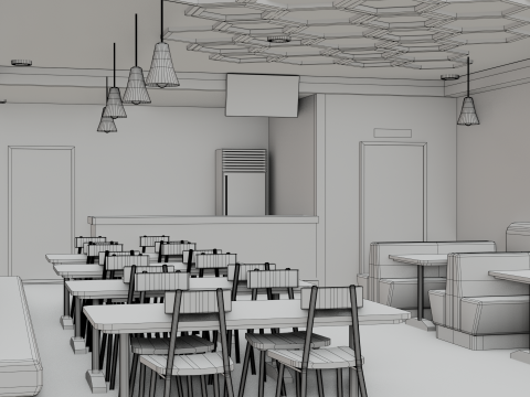 Restaurant Interior - Game Ready - PBR Modèle 3D