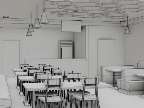 Restaurant Interior - Game Ready - PBR 3D Model