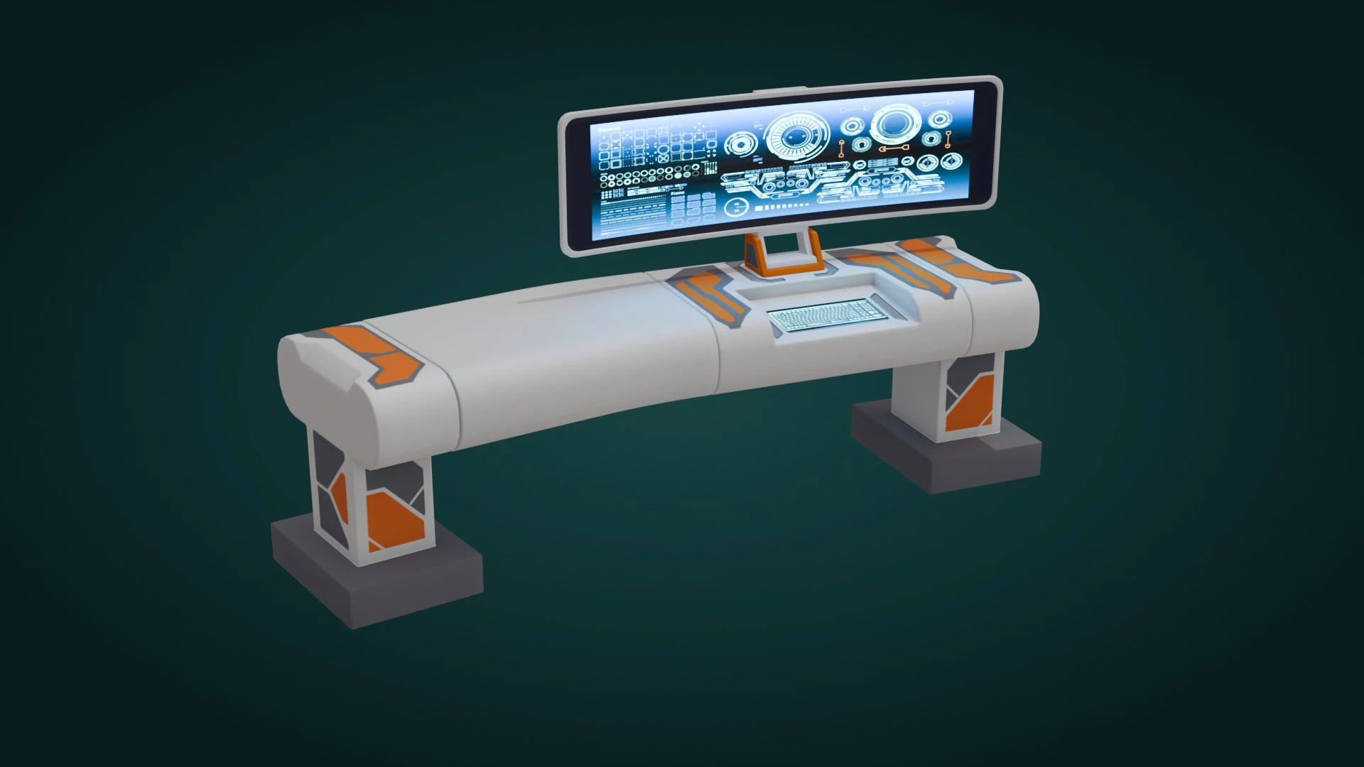 Sci-Fi Workspace - Low Poly - Game Ready - PBR 3D Model .c4d .max .obj .3ds .fbx .stl .blend 