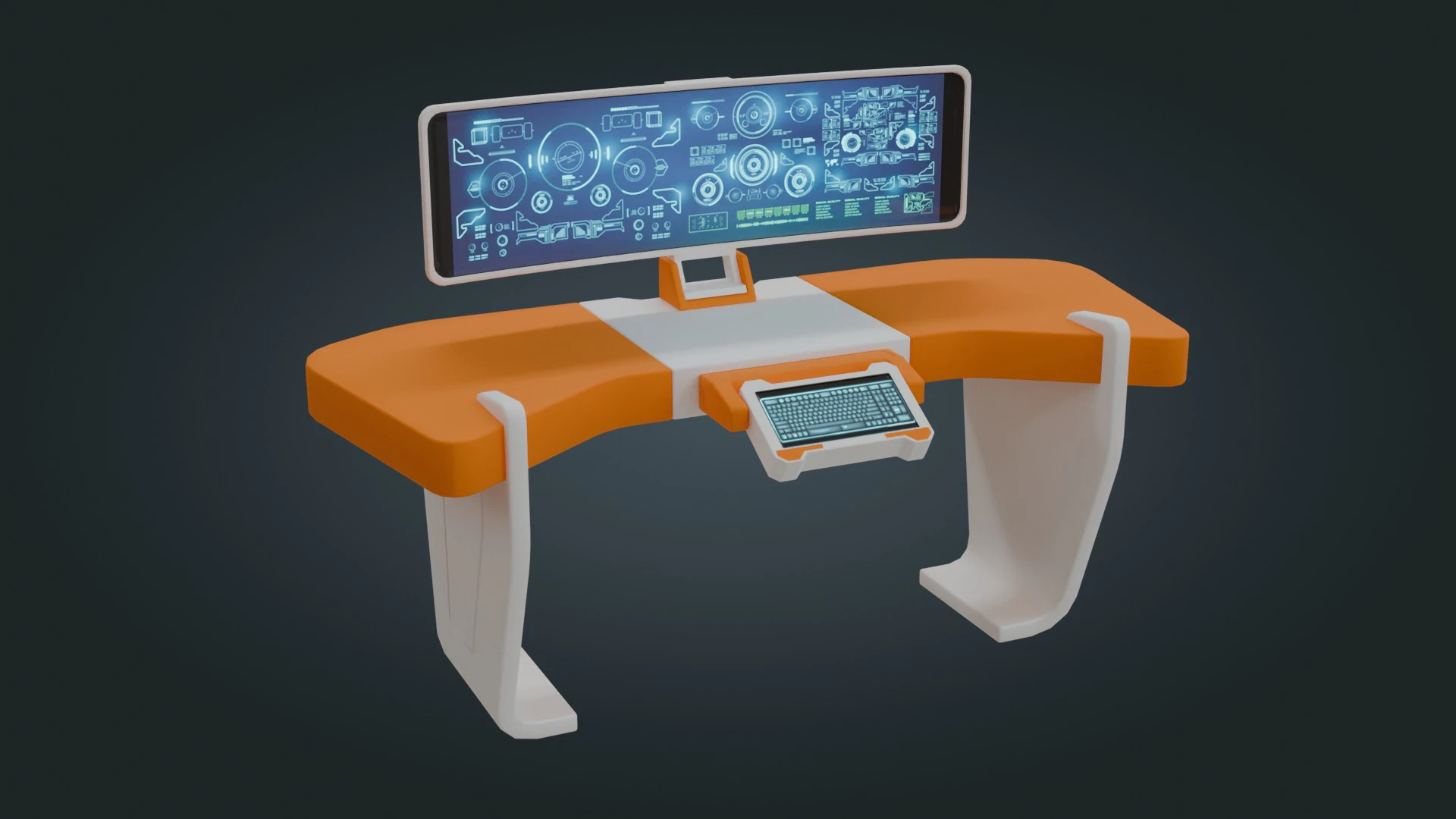 Sci fi Workspace - Low Poly - Game Ready - PBR 3D Model .c4d .max .obj .3ds .fbx .stl .blend
