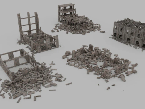 廃墟の建物 - 低ポリ - ゲーム対応 - PBR 3Dモデル