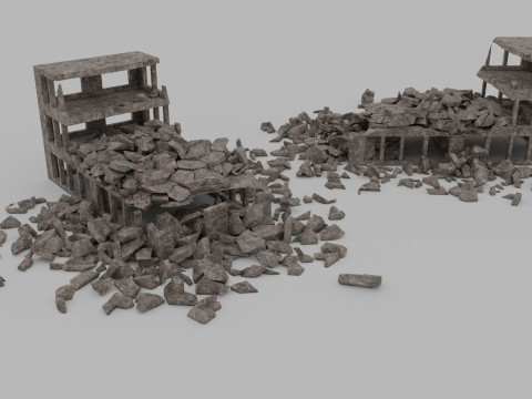 Ruined Buildings - Low Poly - Game Ready - PBR 3Dモデル