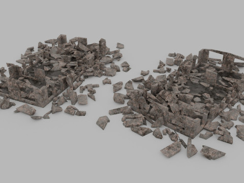 Ruined Buildings - Low Poly - Game Ready - PBR 3Dモデル