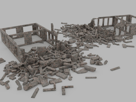 Ruined Buildings - Low Poly - Game Ready - PBR 3Dモデル