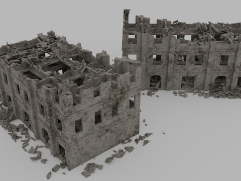 Ruined Buildings - Low Poly - Game Ready - PBR 3Dモデル